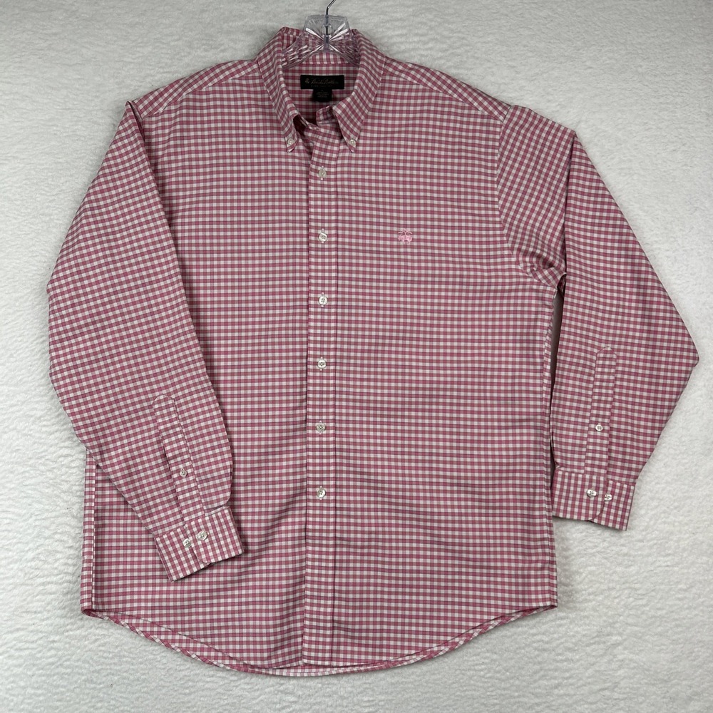 Brooks Brothers Button Down Shirt Mens L Plaid Non Iron Office Supima Pink